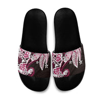 Monstera Plumeria Flowers Pink Slide Sandals Polynesian Pattern LT01 Pink - Polynesian Pride