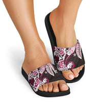 Monstera Plumeria Flowers Pink Slide Sandals Polynesian Pattern LT01 - Polynesian Pride