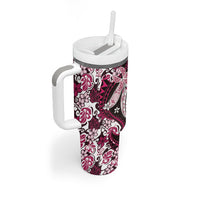 Monstera Plumeria Flowers Pink Tumbler With Handle Polynesian Pattern LT01 - Polynesian Pride