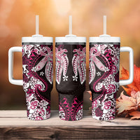Monstera Plumeria Flowers Pink Tumbler With Handle Polynesian Pattern LT01 - Polynesian Pride