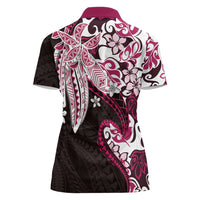Monstera Plumeria Flowers Pink Women Polo Shirt Polynesian Pattern LT01 - Polynesian Pride