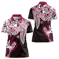 Monstera Plumeria Flowers Pink Women Polo Shirt Polynesian Pattern LT01 - Polynesian Pride