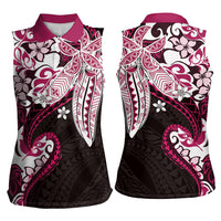 Monstera Plumeria Flowers Pink Women Sleeveless Polo Shirt Polynesian Pattern LT01 - Polynesian Pride