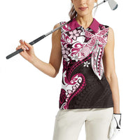 Monstera Plumeria Flowers Pink Women Sleeveless Polo Shirt Polynesian Pattern LT01 - Polynesian Pride