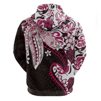 Monstera Plumeria Flowers Pink Zip Hoodie Polynesian Pattern LT01 - Polynesian Pride