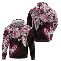 Monstera Plumeria Flowers Pink Zip Hoodie Polynesian Pattern LT01 - Polynesian Pride