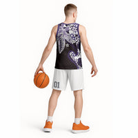 Monstera Plumeria Flowers Purple Basketball Jersey Polynesian Pattern LT01 - Polynesian Pride