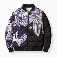 Monstera Plumeria Flowers Purple Bomber Puffer Jacket Polynesian Pattern LT01 Unisex Purple - Polynesian Pride