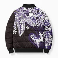 Monstera Plumeria Flowers Purple Bomber Puffer Jacket Polynesian Pattern LT01 - Polynesian Pride
