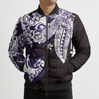 Monstera Plumeria Flowers Purple Bomber Puffer Jacket Polynesian Pattern LT01 - Polynesian Pride