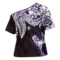 Monstera Plumeria Flowers Purple Cross Shoulder Shirt Polynesian Pattern LT01 - Polynesian Pride