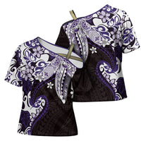 Monstera Plumeria Flowers Purple Cross Shoulder Shirt Polynesian Pattern LT01 - Polynesian Pride