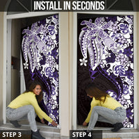 Monstera Plumeria Flowers Purple Door Cover Polynesian Pattern LT01 - Polynesian Pride