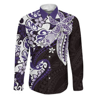 Monstera Plumeria Flowers Purple Family Matching Off Shoulder Maxi Dress and Hawaiian Shirt Polynesian Pattern