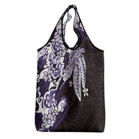 Monstera Plumeria Flowers Purple Grocery Bag Polynesian Pattern LT01 - Polynesian Pride