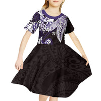 Monstera Plumeria Flowers Purple Kid Short Sleeve Dress Polynesian Pattern LT01 - Polynesian Pride