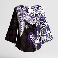 Monstera Plumeria Flowers Purple Kimono Sleeve Blouse Polynesian Pattern LT01 - Polynesian Pride