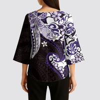 Monstera Plumeria Flowers Purple Kimono Sleeve Blouse Polynesian Pattern LT01 - Polynesian Pride