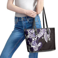 Monstera Plumeria Flowers Purple Leather Tote Bag Polynesian Pattern LT01 - Polynesian Pride