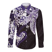 Monstera Plumeria Flowers Purple Long Sleeve Button Shirt Polynesian Pattern LT01 Unisex Purple - Polynesian Pride