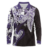 Monstera Plumeria Flowers Purple Long Sleeve Polo Shirt Polynesian Pattern LT01 Purple - Polynesian Pride