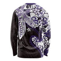 Monstera Plumeria Flowers Purple Long Sleeve Shirt Polynesian Pattern LT01 - Polynesian Pride