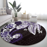 Monstera Plumeria Flowers Purple Round Carpet Polynesian Pattern LT01 - Polynesian Pride