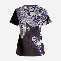 Monstera Plumeria Flowers Purple Scrub Top Polynesian Pattern LT01 - Polynesian Pride
