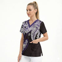 Monstera Plumeria Flowers Purple Scrub Top Polynesian Pattern LT01 - Polynesian Pride