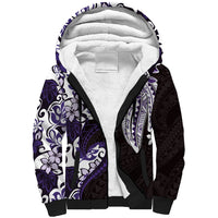 Monstera Plumeria Flowers Purple Sherpa Hoodie Polynesian Pattern LT01 Unisex Purple - Polynesian Pride