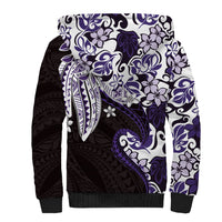 Monstera Plumeria Flowers Purple Sherpa Hoodie Polynesian Pattern LT01 - Polynesian Pride