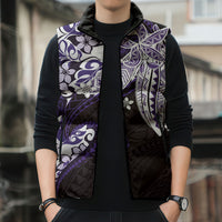 Monstera Plumeria Flowers Purple Sleeveless Puffer Jacket Polynesian Pattern LT01 - Polynesian Pride