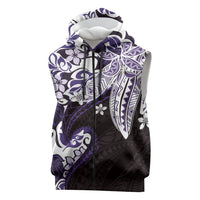 Monstera Plumeria Flowers Purple Sleeveless Zip Hoodie Polynesian Pattern LT01 Purple - Polynesian Pride