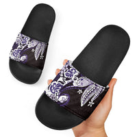 Monstera Plumeria Flowers Purple Slide Sandals Polynesian Pattern LT01 - Polynesian Pride