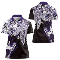 Monstera Plumeria Flowers Purple Women Polo Shirt Polynesian Pattern LT01 - Polynesian Pride