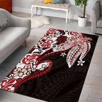 Monstera Plumeria Flowers Red Area Rug Polynesian Pattern LT01 - Polynesian Pride