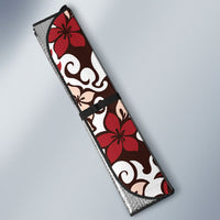 Monstera Plumeria Flowers Red Auto Sun Shade Polynesian Pattern LT01 - Polynesian Pride