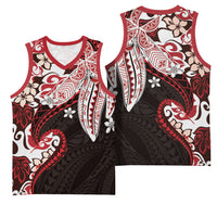 Monstera Plumeria Flowers Red Basketball Jersey Polynesian Pattern LT01 - Polynesian Pride