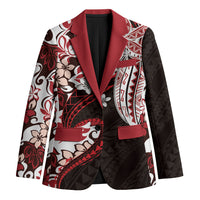Monstera Plumeria Flowers Red Blazer Polynesian Pattern LT01 Unisex Red - Polynesian Pride