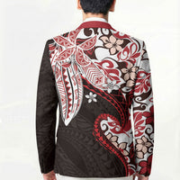 Monstera Plumeria Flowers Red Blazer Polynesian Pattern LT01 - Polynesian Pride