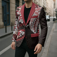 Monstera Plumeria Flowers Red Blazer Polynesian Pattern LT01 - Polynesian Pride
