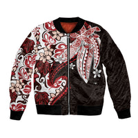 Monstera Plumeria Flowers Red Bomber Jacket Polynesian Pattern LT01 Unisex Red - Polynesian Pride