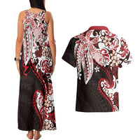 Monstera Plumeria Flowers Red Couples Matching Tank Maxi Dress and Hawaiian Shirt Polynesian Pattern LT01 - Polynesian Pride