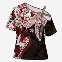 Monstera Plumeria Flowers Red Cross Shoulder Shirt Polynesian Pattern LT01 Female Red - Polynesian Pride