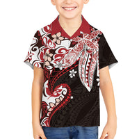 Monstera Plumeria Flowers Red Family Matching Off The Shoulder Long Sleeve Dress and Hawaiian Shirt Polynesian Pattern