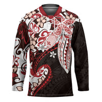 Monstera Plumeria Flowers Red Hockey Jersey Polynesian Pattern LT01 Unisex Red - Polynesian Pride