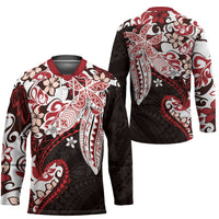 Monstera Plumeria Flowers Red Hockey Jersey Polynesian Pattern LT01 - Polynesian Pride
