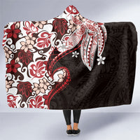 Monstera Plumeria Flowers Red Hooded Blanket Polynesian Pattern LT01 One Size Red - Polynesian Pride
