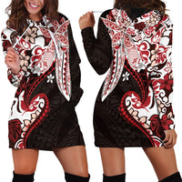 Monstera Plumeria Flowers Red Hoodie Dress Polynesian Pattern LT01 - Polynesian Pride