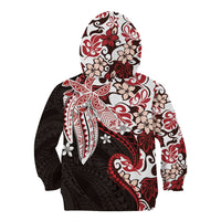 Monstera Plumeria Flowers Red Kid Hoodie Polynesian Pattern LT01 - Polynesian Pride